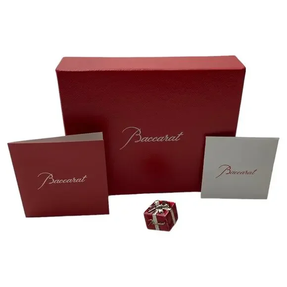 Baccarat Red Enamel Christmas Gift Box Pin Vintage - Picture 1 of 6